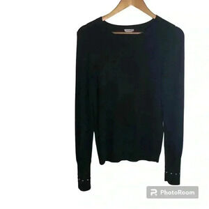 LIU-JO Milano Italian Ladies Black Knit Sweater with Studded Sleeves Size Large